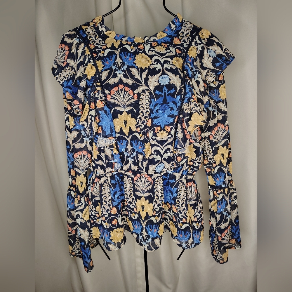 INC International Concepts Blue and Yellow Floral Blouse
